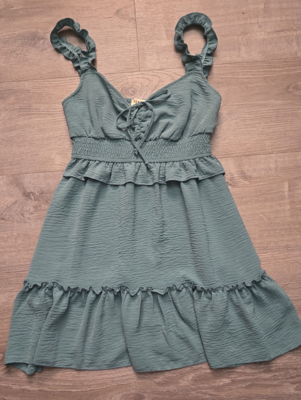 Ruffled Smocked Mini Dress in Teal